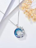 wholesale S925 Sterling Silver & Crystal Cat in Moon Necklace - 0.79 Inch Hypoallergenic Cat Pendant Gift for Women-0-4