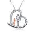 wholesale 925 Sterling Silver Father Daughter Heart Pendant Necklace With Cubic Zirconia I Love You Forever-0-0