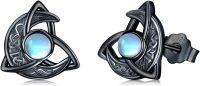 wholesale 925 Sterling Silver Celtic Moonstone Triquetra Stud Earrings - Vintage Irish Good Luck  for Her-J-Celtic Moonstone