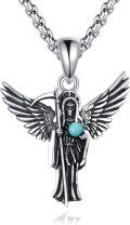 wholesale 925 Sterling Silver Grim Reaper Pendant Necklace with Turquoise Stone for Men Women-0-0