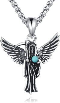 wholesale 925 Sterling Silver Grim Reaper Pendant Necklace with Turquoise Stone for Men Women-Santa Muerte