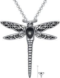 wholesale Sterling Silver Stone Dragonfly Urn Necklace for Ashes w Filling Tool-Stone-Obsidian