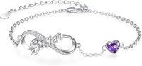 wholesale 925 Sterling Silver Birthstone Sister Infinity Bracelet with Heart-2-Feb.