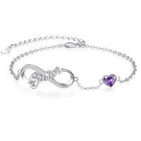 wholesale 925 Sterling Silver Birthstone Sister Infinity Bracelet with Heart-2-Feb.
