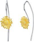 wholesale 925 Sterling Silver Gold Plated Sunflower Drop Earrings for Women Floral  Ideas-0-0