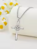 TOUPOP 925 Sterling Silver Star of David Cross Pendant Religious Necklace-0-2