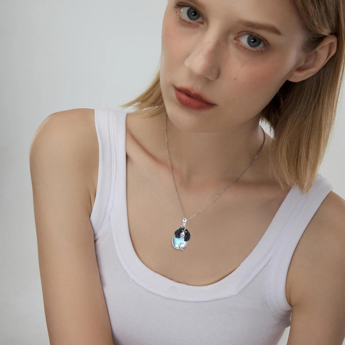 Sterling Silver Moonstone Dog Necklace for Women Memorial Jewelry Gift-0-5