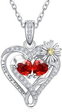 wholesale  Sterling Silver Daisy Heart Birthstone Necklace for Women -01-01-Jan-Jan