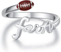 wholesale 925 Sterling Silver Faith Ball Adjustable Open Ring Sport Jewelry Gift-Football