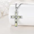 wholesale 925 Sterling Silver Green CZ Cross Pendant Necklaces for Women Girls Christian Faith  Ideas 45cm Chain Length-0-1