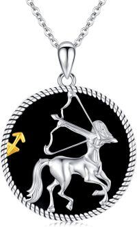 wholesale 925 Sterling Silver Black Onyx Sagittarius Zodiac Sign Horse Pendant Necklace-Sagittarius(11.23-12.21)