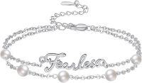 wholesale 925 Sterling Silver Metal Fearless Freshwater Pearl Faith Cross Bracelet for Women - Dainty Double Chain Christian-Fearless-Pearl
