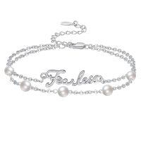 wholesale 925 Sterling Silver Metal Fearless Freshwater Pearl Faith Cross Bracelet for Women - Dainty Double Chain Christian-Fearless-Pearl