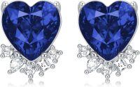 wholesale 925 Sterling Silver Animal Stud Earrings with Stones Christmas Gifts for Women Girls-Sapphire Heart