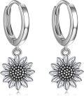 wholesale 925 Sterling Silver Sunflower Huggie Hoop Drop Earrings for Women Girls Minimalist -0-0