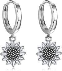 wholesale 925 Sterling Silver Sunflower Huggie Hoop Drop Earrings for Women Girls Minimalist -Antique Sunflower Hoop Earrings