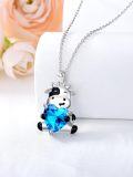 wholesale 925 Sterling Silver Cow Heart Pendant Necklace with Blue Crystal Stone for Women Girls  43cm Chain Length-0-2