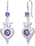 wholesale 925 Sterling Silver Purple Heart-Shaped Floral Drop Earrings with Crystal Accents-0-0