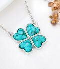 wholesale 925 Sterling Silver Turquoise Heart-Shaped 4-Leaf Clover Pendant Necklace-0-3