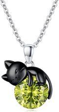 wholesale 14K Gold Pink Crystal Black Cat Pendant Necklace for Women Cats Lover-0-332