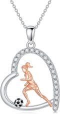 wholesale 925 Sterling Silver Heart Soccer Player Pendant Necklace for Women Girls Sports Lover Gifts-0-0