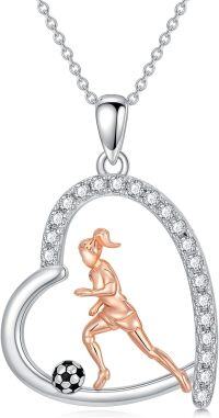 wholesale 925 Sterling Silver Heart Soccer Player Pendant Necklace for Women Girls Sports Lover Gifts-2-Soccer