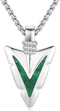 wholesale 925 Sterling Silver Green Turquoise Arrowhead Pendant Necklace for Men & Women-B-01 Malachite Arrowhead