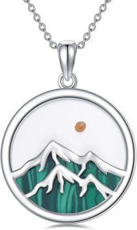 wholesale 925 Sterling Silver Mountain Scene with Malachite and Amber Faith Pendant Necklace - Moving Mountains  for Her-1-Mountain