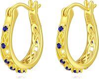 wholesale 925 Sterling Silver Blue Sapphire Celtic Knotwork Hoop Earrings-E-Celtic Hoop-E-Celtic Hoop