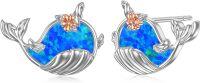 wholesale TOUPOP Whale Earrings S925 Sterling Silver Blue Opal Whale Stud Earrings Dainty Animal Jewelry Birthday Gifts For Women Her Sisters -undefined