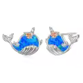 TOUPOP Sterling Silver Blue Opal Whale Stud Earrings Dainty Animal Jewelry-0-0