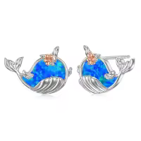 TOUPOP Sterling Silver Blue Opal Whale Stud Earrings Dainty Animal Jewelry-undefined