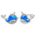 TOUPOP Sterling Silver Blue Opal Whale Stud Earrings Dainty Animal Jewelry-0-0