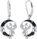 wholesale 925 Sterling Silver Phoenix Bird Drop Earrings with Black Crystal Accents-0-0