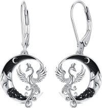 wholesale 925 Sterling Silver Phoenix Bird Drop Earrings with Black Crystal Accents-Phoenix