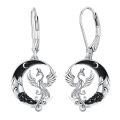 wholesale 925 Sterling Silver Phoenix Bird Drop Earrings with Black Crystal Accents-0-0