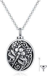 wholesale 925 Sterling Silver Floral Oval Keepsake Jewelry for Ashes - Cremation Memorial Locket Necklace Set-Dragonfly Urn Necklace-A