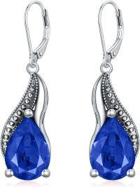 wholesale Sterling Silver Crystal Vintage Teardrop Oxidized Leverback Earrings 14 10mm-Sapphire Blue