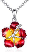 wholesale 925 Sterling Silver Red & Yellow Enamel Hibiscus Flower Pendant Necklace Boho Jewelry-0-0