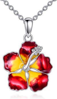 wholesale 925 Sterling Silver Red & Yellow Enamel Hibiscus Flower Pendant Necklace Boho Jewelry-Hibiscus