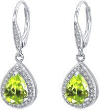 wholesale 925 Sterling Silver 12 Birthstone Trendy Dangle Earrings for Women Teens-06-Aug-Peridot