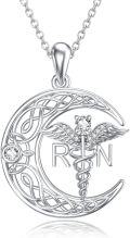 wholesale 925 Sterling Silver Crystal Caduceus Angel Wings RN Crescent Moon Necklace-0-0