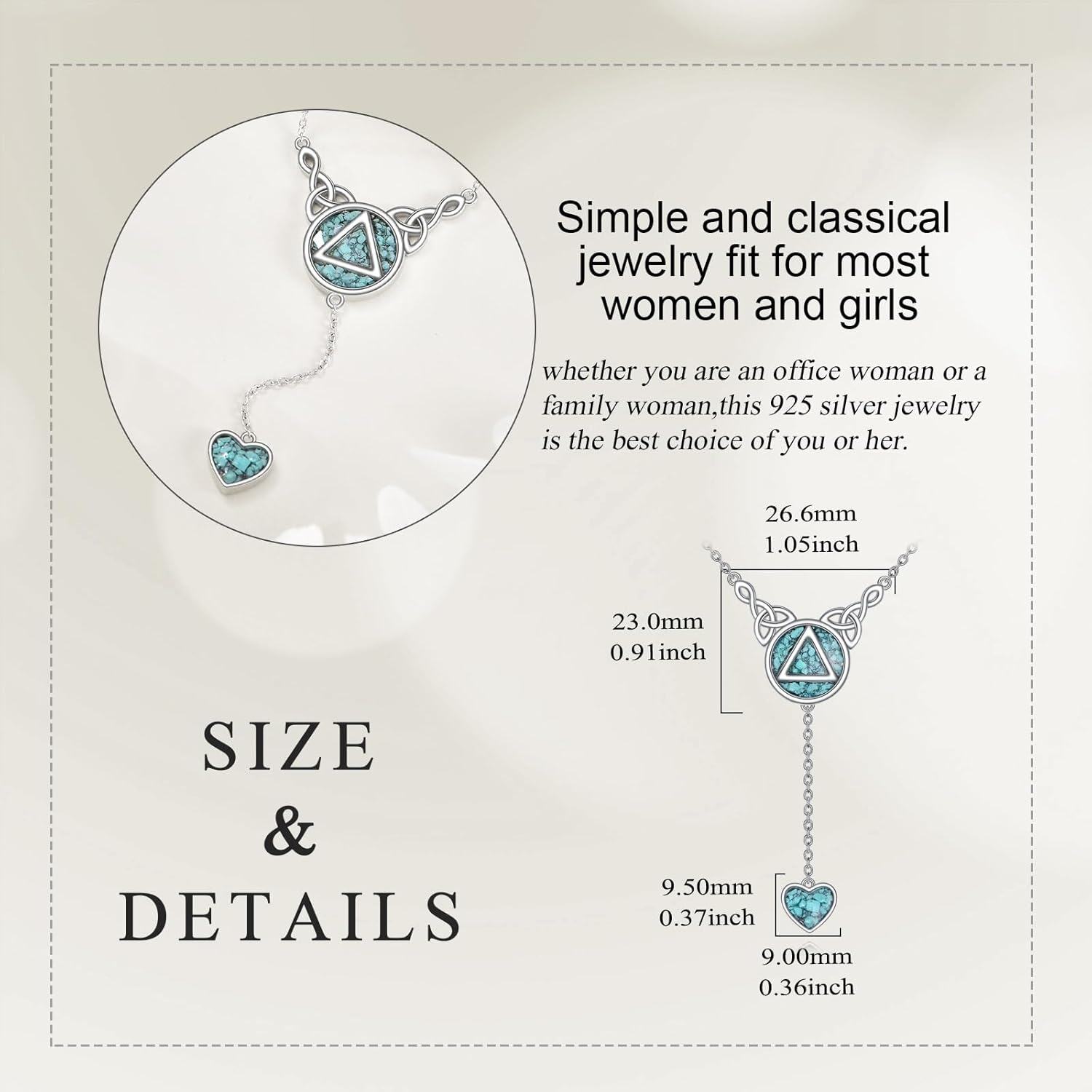 wholesale 925 Sterling Silver & Turquoise Stone Celtic Knot Heart Pendant Necklace for Women-0-5