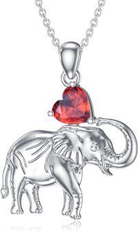 wholesale  Silver Gemstone Elephant Pendant Necklace for Women ( chars)-January-Garnet