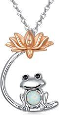 wholesale 925 Sterling Silver Opal Frog Lotus Flower Pendant Necklace for Women-0-0