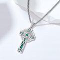 wholesale 925 Sterling Silver Green Stone Celtic Cross Pendant Necklace for Men Women  45cm Chain Length-0-2