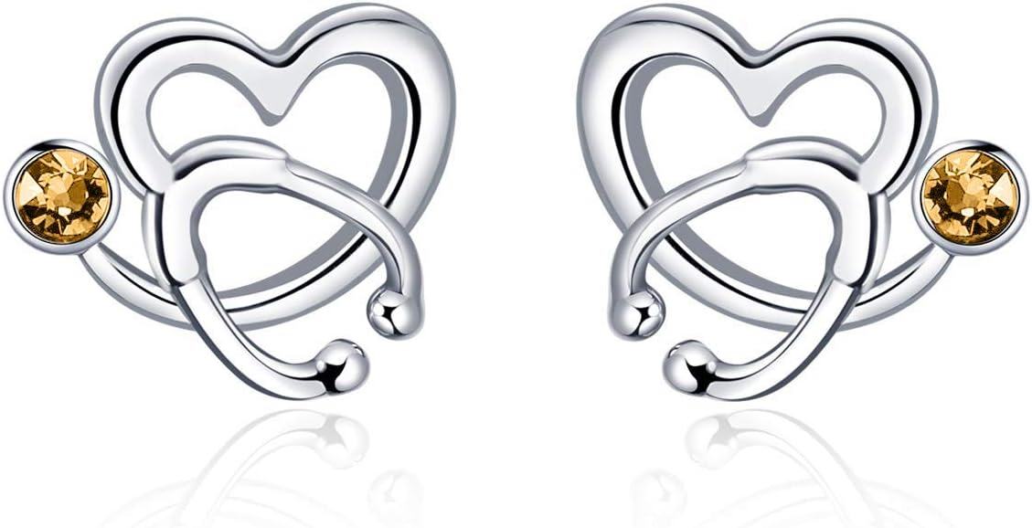 Sterling Silver Austria Crystal Nurse Earrings Stethoscope Studs Graduation Gifts for RN Doctor Medical Student-0-1