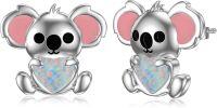 wholesale 925 Sterling Silver Opal Heart Koala Bear Stud Earrings for Girls and Women - Adorable Animal s-Koala