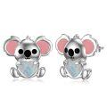 wholesale 925 Sterling Silver Platinum Plated Cute Koala Opal Heart Stud Earrings-0-0