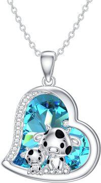 wholesale Sterling Silver Stone Cute Animal Pendant Necklace for Couples Sister Daughter Mother Birthday Gift-05-17-Cow-Crystal
